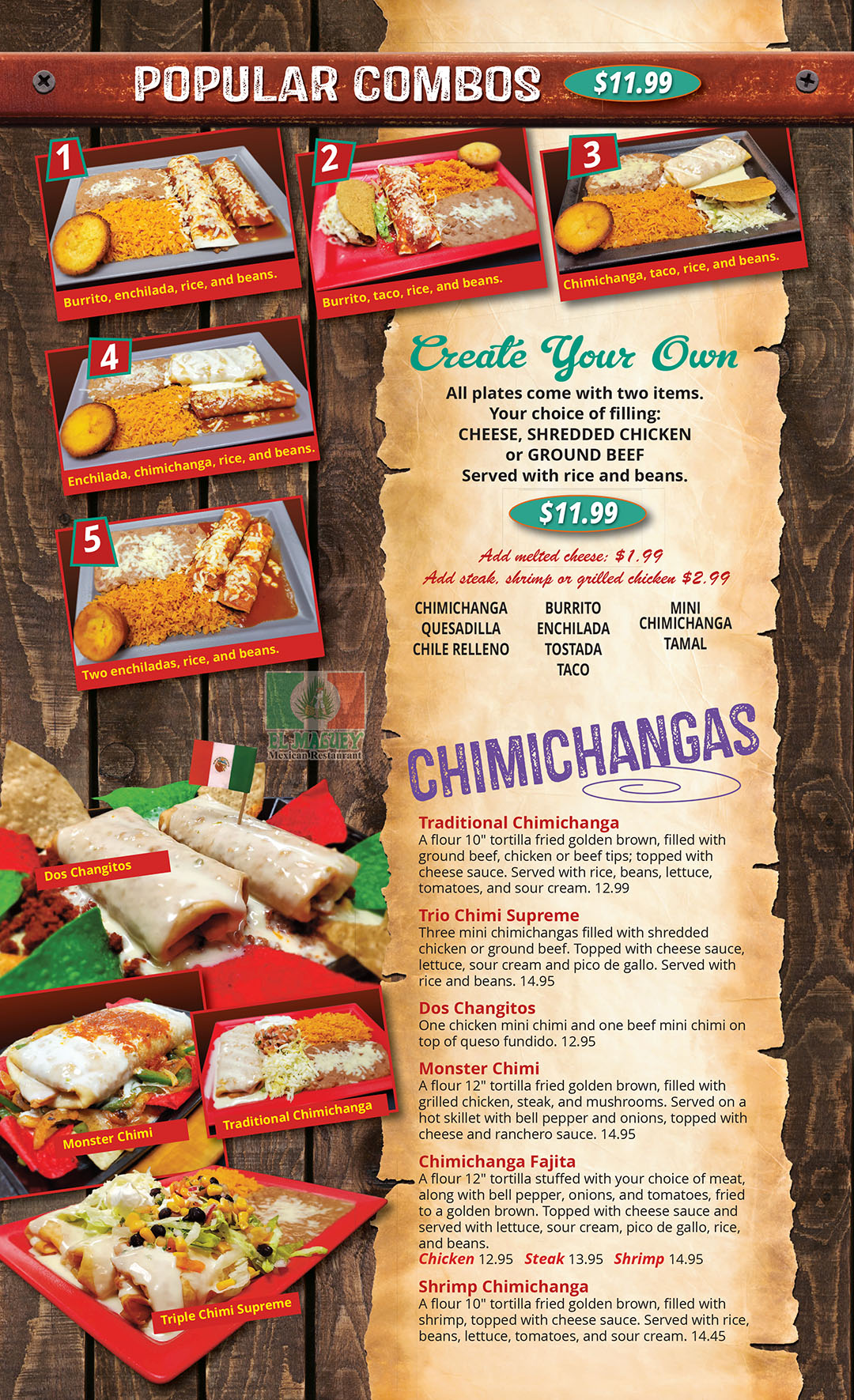 El Maguey Mexican Restaurant, Edwardsville combos, chimichangas 